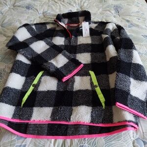 Vineyard Vines Womens Black And White Buffalo Check Sherpa Fleece Jacket